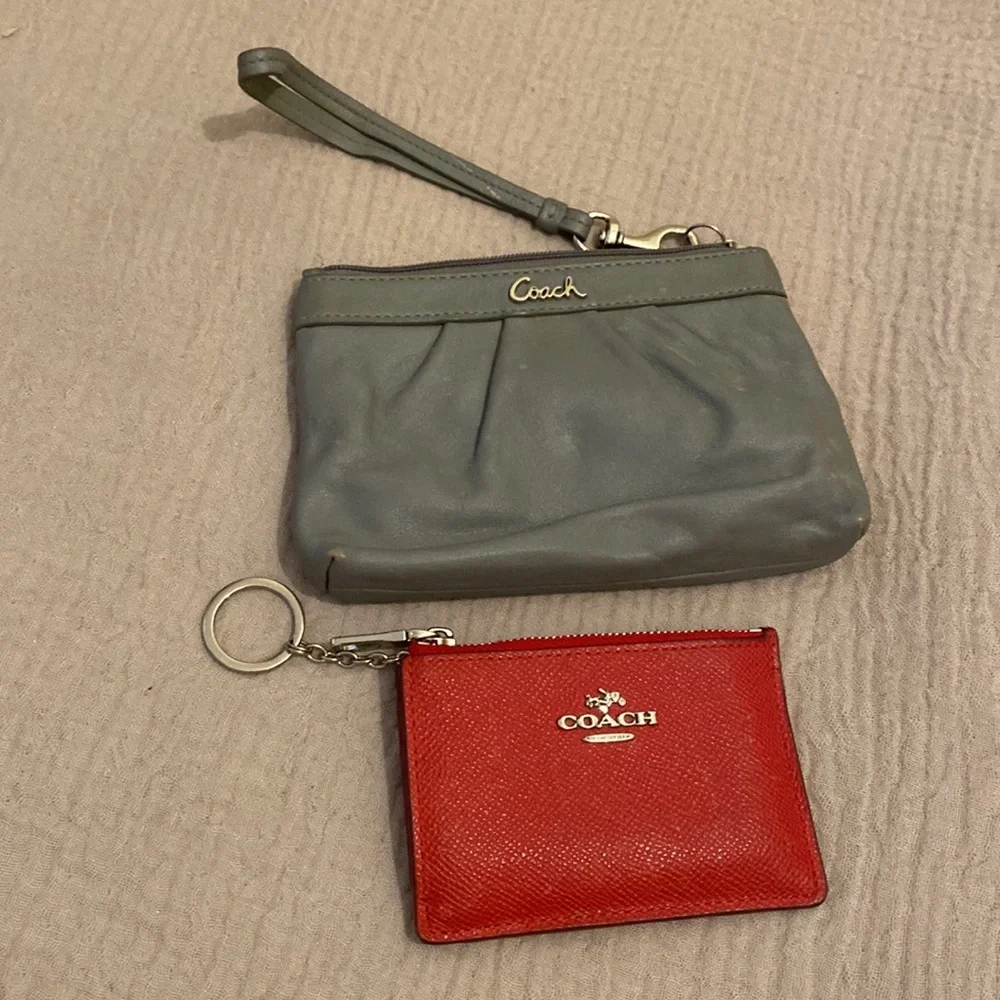 Coach Gray Pouch and Red Card Holder Set